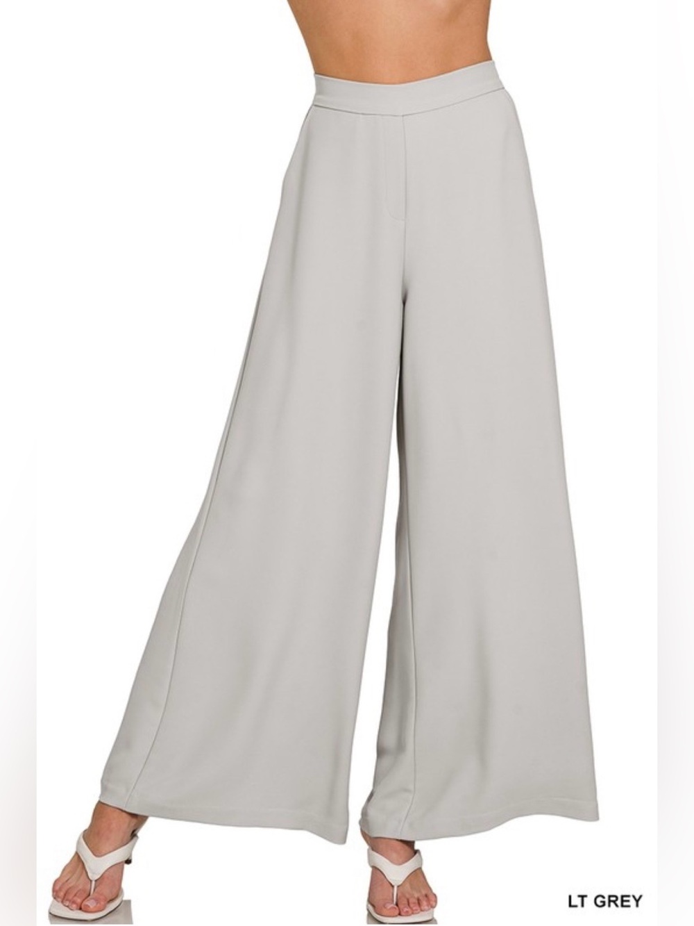 Zenana Relaxed Fit Elastic Waisted Wide Leg Pants | Light Grey